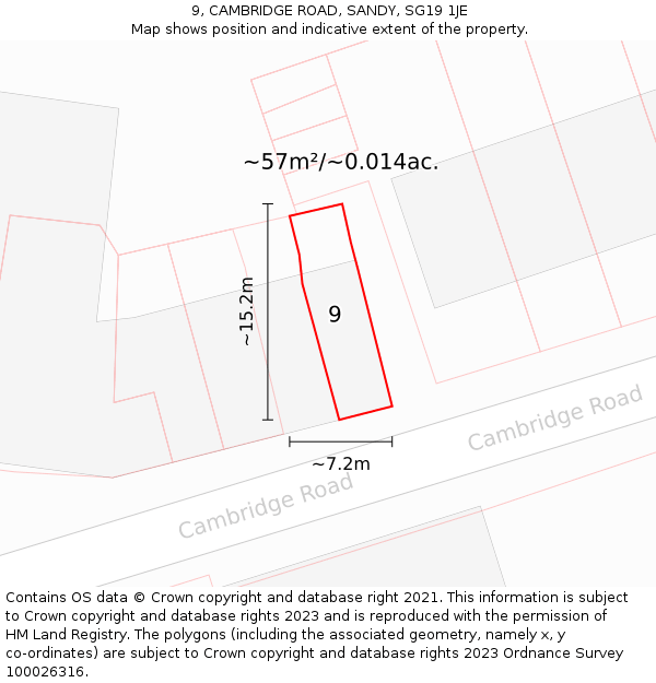 9, CAMBRIDGE ROAD, SANDY, SG19 1JE: Plot and title map