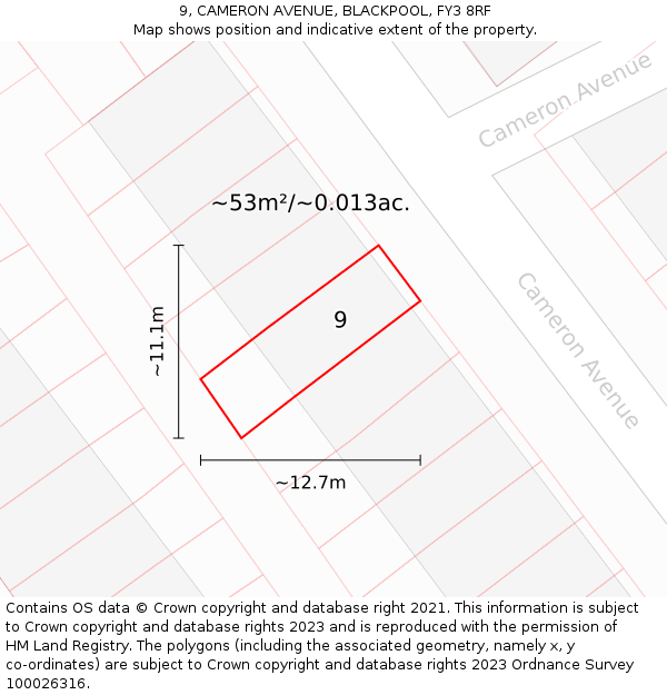 9, CAMERON AVENUE, BLACKPOOL, FY3 8RF: Plot and title map