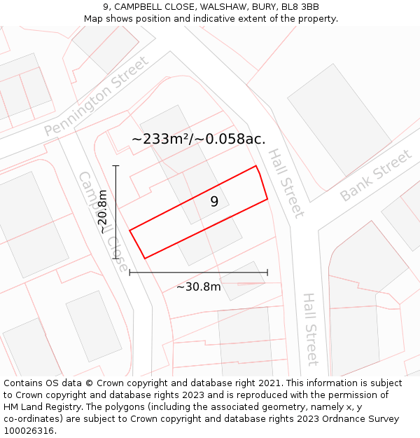 9, CAMPBELL CLOSE, WALSHAW, BURY, BL8 3BB: Plot and title map
