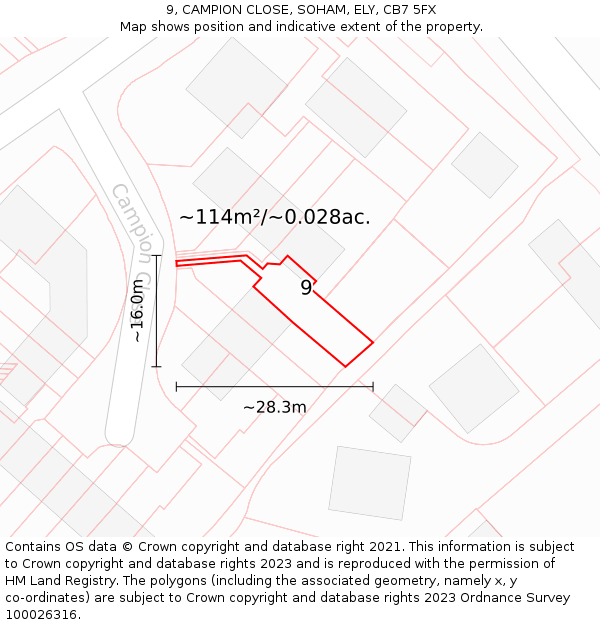 9, CAMPION CLOSE, SOHAM, ELY, CB7 5FX: Plot and title map