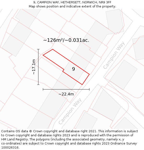 9, CAMPION WAY, HETHERSETT, NORWICH, NR9 3FF: Plot and title map