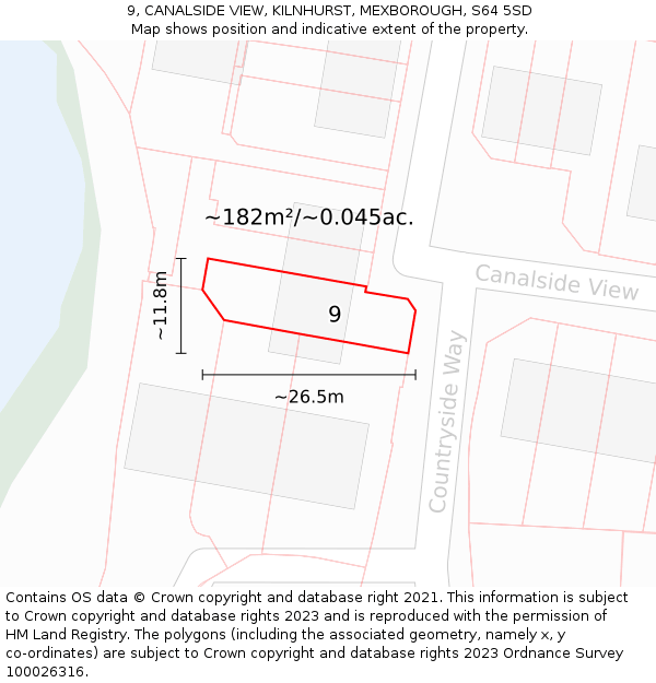 9, CANALSIDE VIEW, KILNHURST, MEXBOROUGH, S64 5SD: Plot and title map