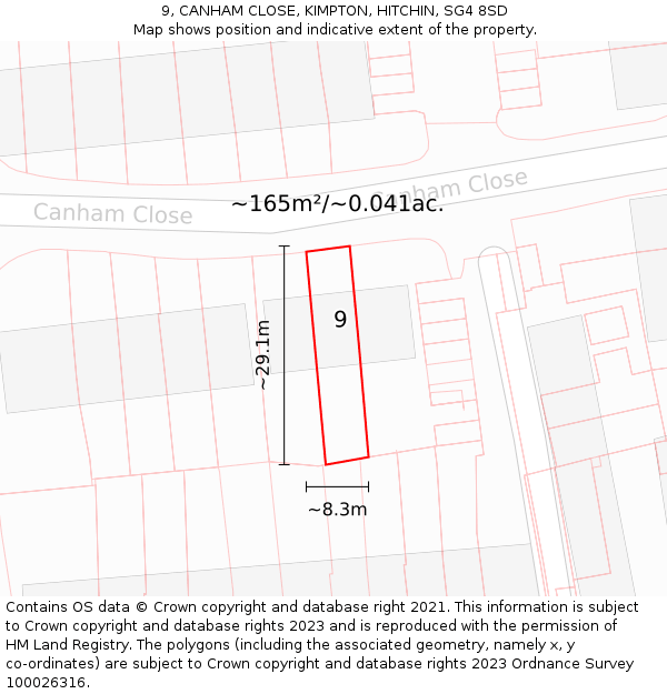 9, CANHAM CLOSE, KIMPTON, HITCHIN, SG4 8SD: Plot and title map