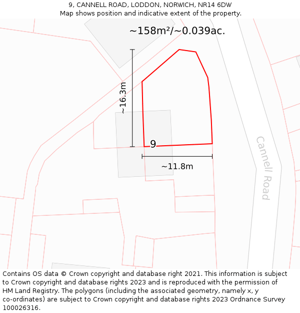 9, CANNELL ROAD, LODDON, NORWICH, NR14 6DW: Plot and title map