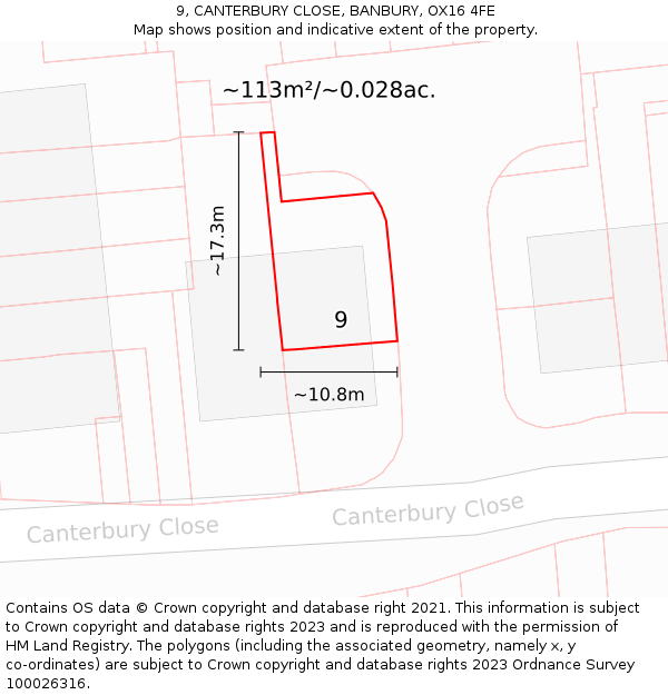 9, CANTERBURY CLOSE, BANBURY, OX16 4FE: Plot and title map