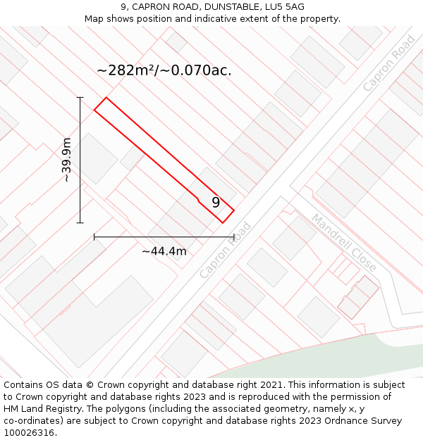 9, CAPRON ROAD, DUNSTABLE, LU5 5AG: Plot and title map