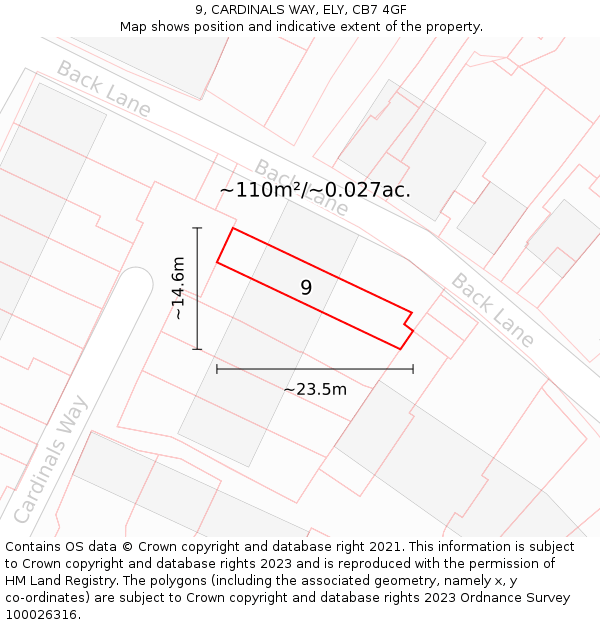 9, CARDINALS WAY, ELY, CB7 4GF: Plot and title map