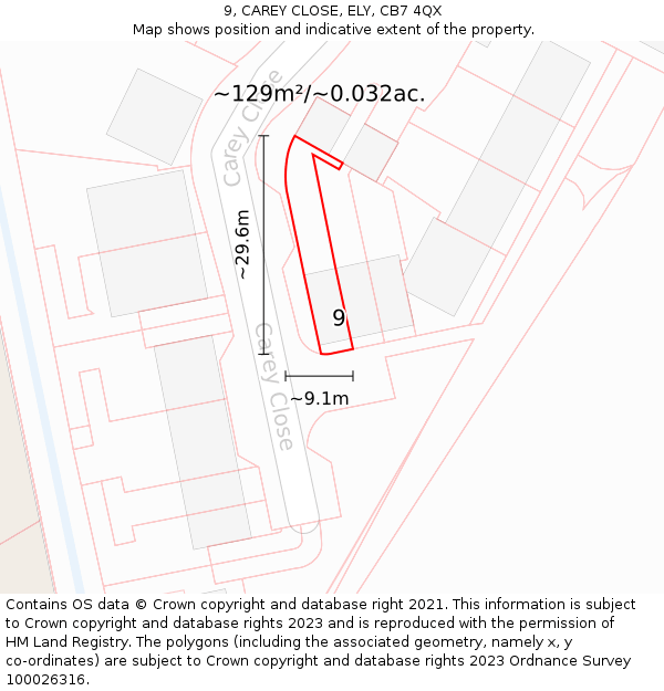 9, CAREY CLOSE, ELY, CB7 4QX: Plot and title map