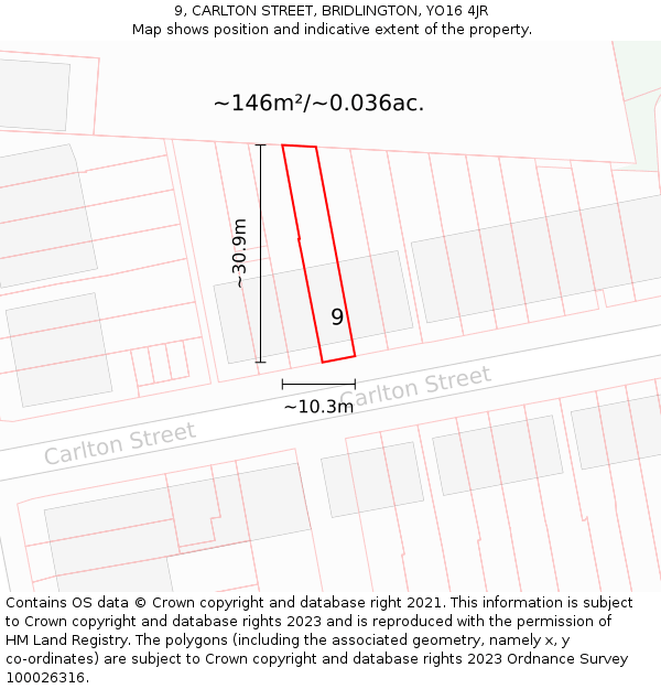 9, CARLTON STREET, BRIDLINGTON, YO16 4JR: Plot and title map