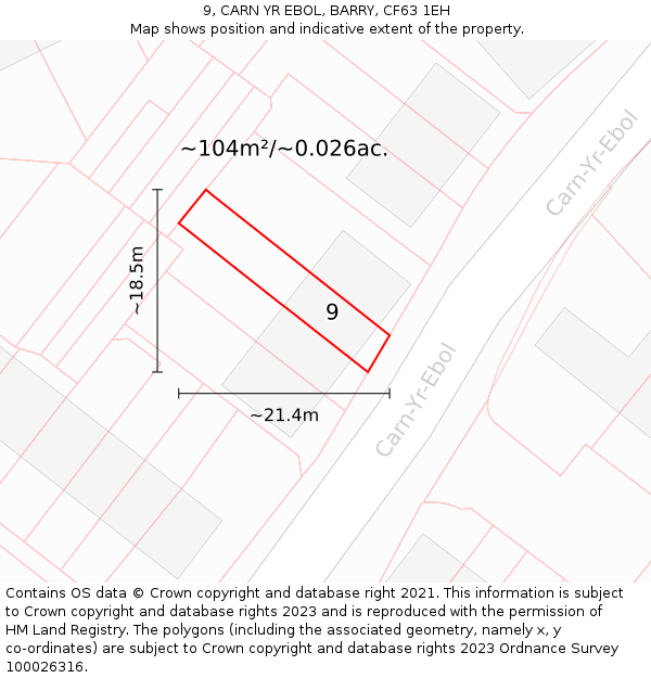 9, CARN YR EBOL, BARRY, CF63 1EH: Plot and title map