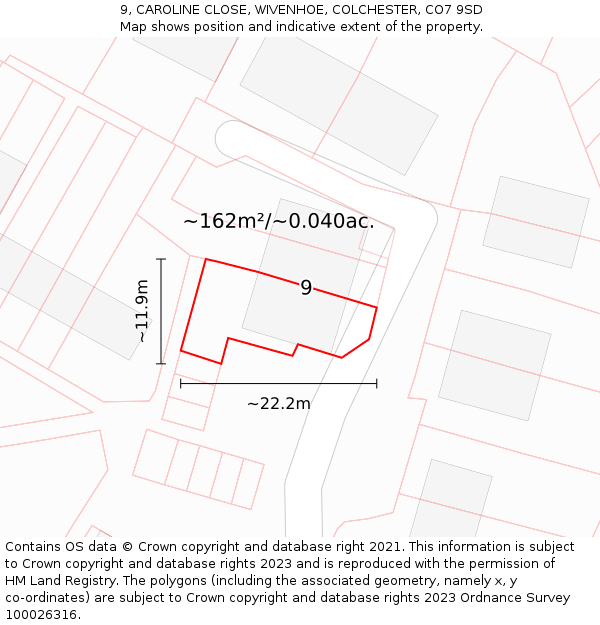 9, CAROLINE CLOSE, WIVENHOE, COLCHESTER, CO7 9SD: Plot and title map
