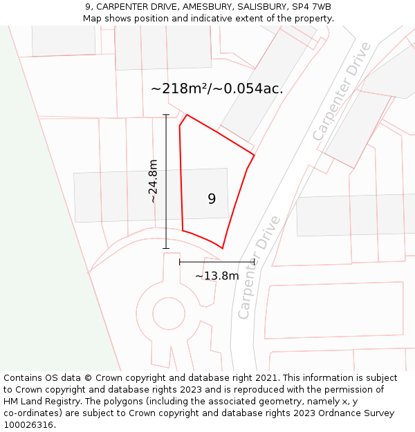 9, CARPENTER DRIVE, AMESBURY, SALISBURY, SP4 7WB: Plot and title map
