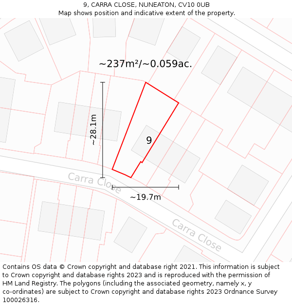 9, CARRA CLOSE, NUNEATON, CV10 0UB: Plot and title map