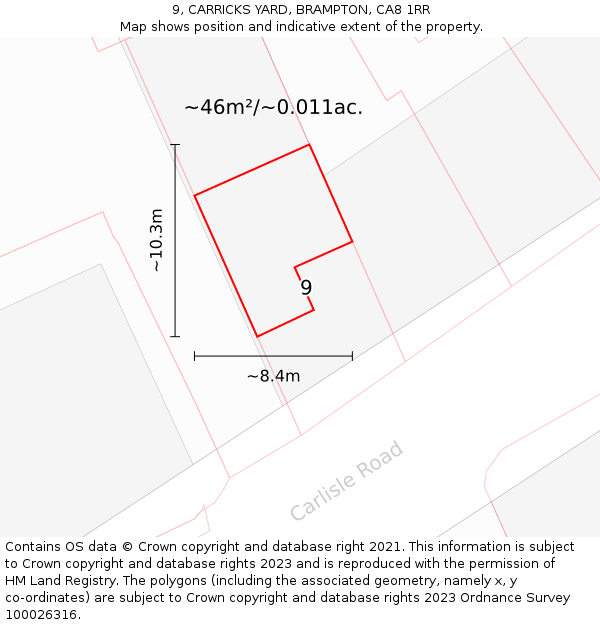 9, CARRICKS YARD, BRAMPTON, CA8 1RR: Plot and title map