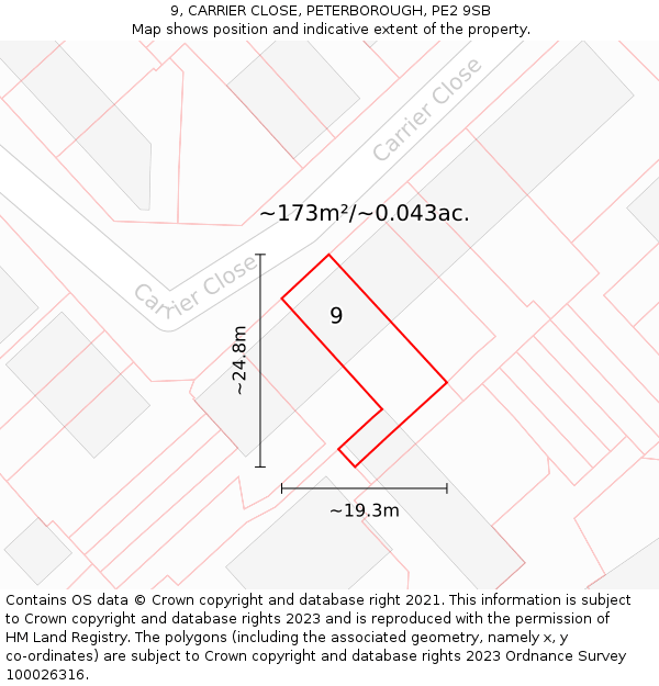 9, CARRIER CLOSE, PETERBOROUGH, PE2 9SB: Plot and title map