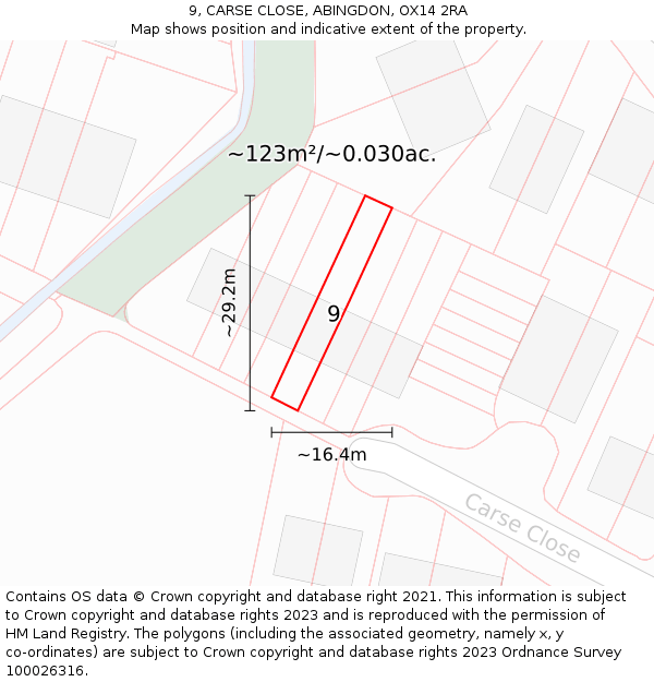 9, CARSE CLOSE, ABINGDON, OX14 2RA: Plot and title map