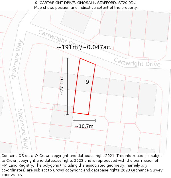 9, CARTWRIGHT DRIVE, GNOSALL, STAFFORD, ST20 0DU: Plot and title map