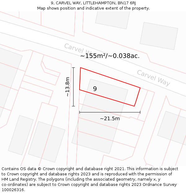 9, CARVEL WAY, LITTLEHAMPTON, BN17 6RJ: Plot and title map