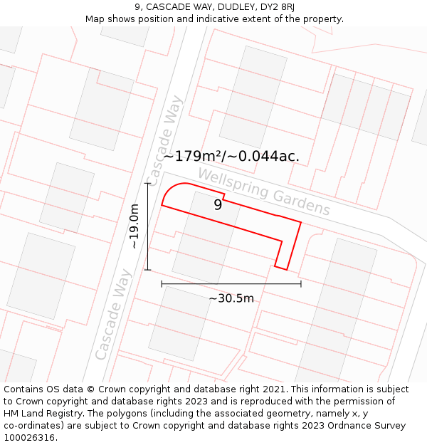 9, CASCADE WAY, DUDLEY, DY2 8RJ: Plot and title map