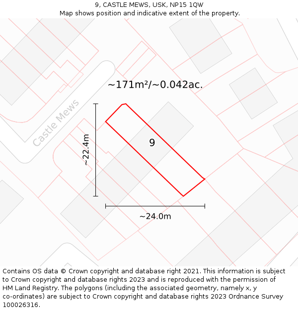 9, CASTLE MEWS, USK, NP15 1QW: Plot and title map