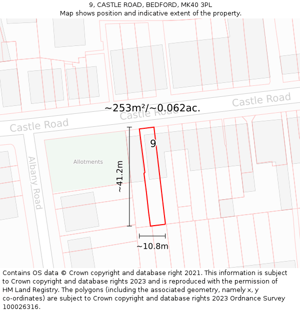 9, CASTLE ROAD, BEDFORD, MK40 3PL: Plot and title map