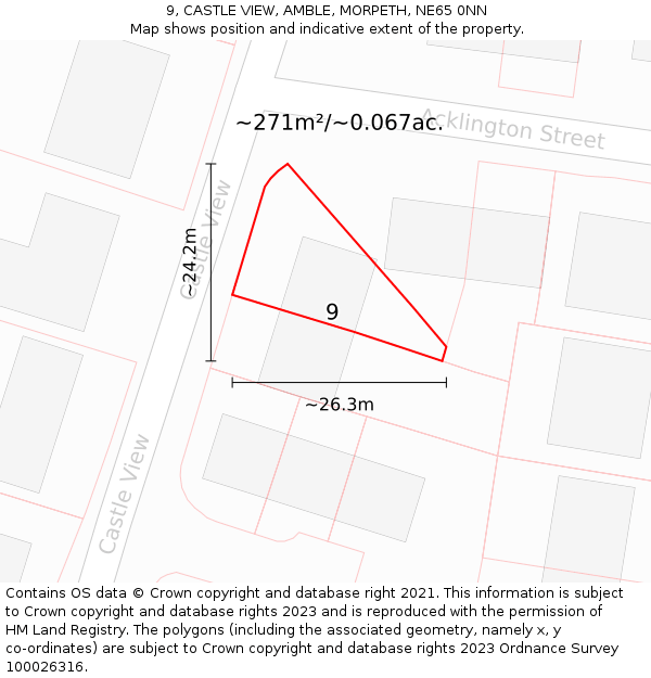 9, CASTLE VIEW, AMBLE, MORPETH, NE65 0NN: Plot and title map