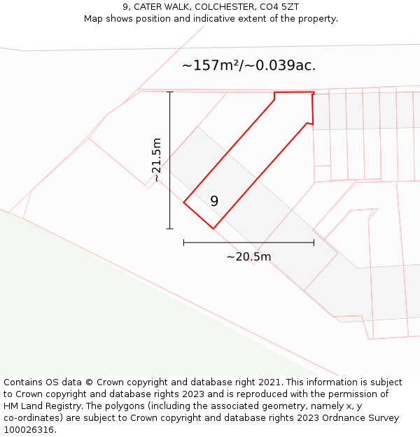 9, CATER WALK, COLCHESTER, CO4 5ZT: Plot and title map