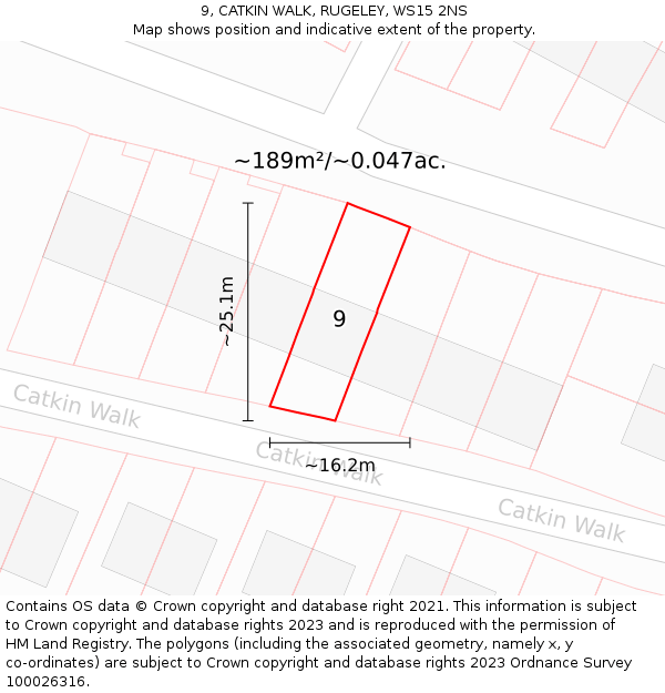 9, CATKIN WALK, RUGELEY, WS15 2NS: Plot and title map