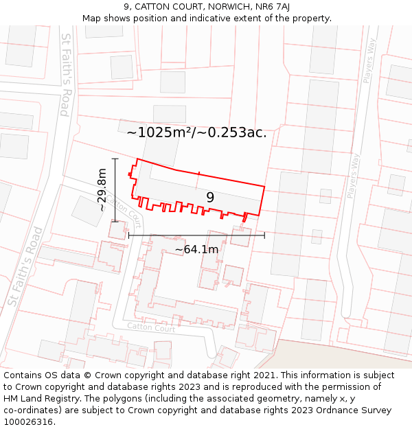 9, CATTON COURT, NORWICH, NR6 7AJ: Plot and title map