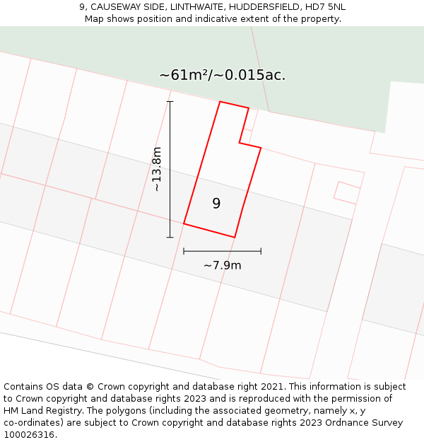 9, CAUSEWAY SIDE, LINTHWAITE, HUDDERSFIELD, HD7 5NL: Plot and title map