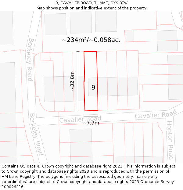 9, CAVALIER ROAD, THAME, OX9 3TW: Plot and title map