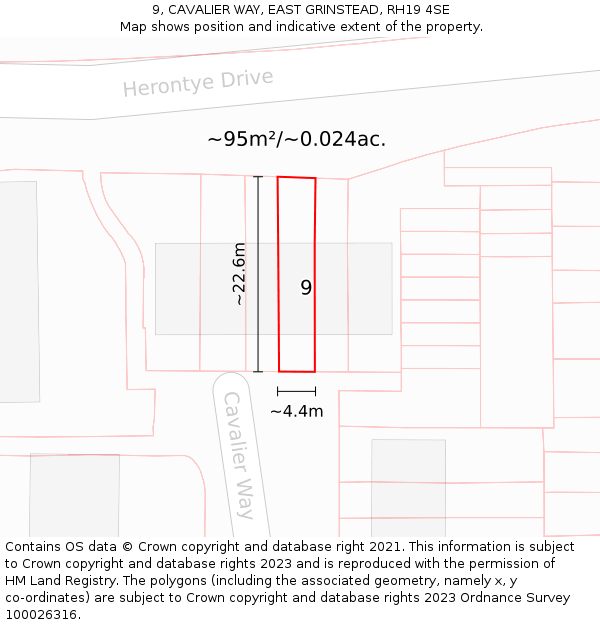 9, CAVALIER WAY, EAST GRINSTEAD, RH19 4SE: Plot and title map