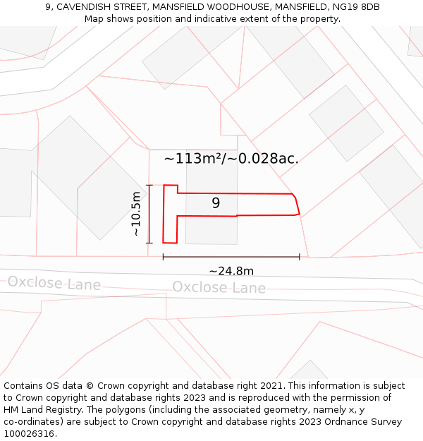 9, CAVENDISH STREET, MANSFIELD WOODHOUSE, MANSFIELD, NG19 8DB: Plot and title map