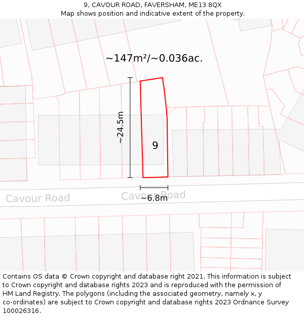 9, CAVOUR ROAD, FAVERSHAM, ME13 8QX: Plot and title map