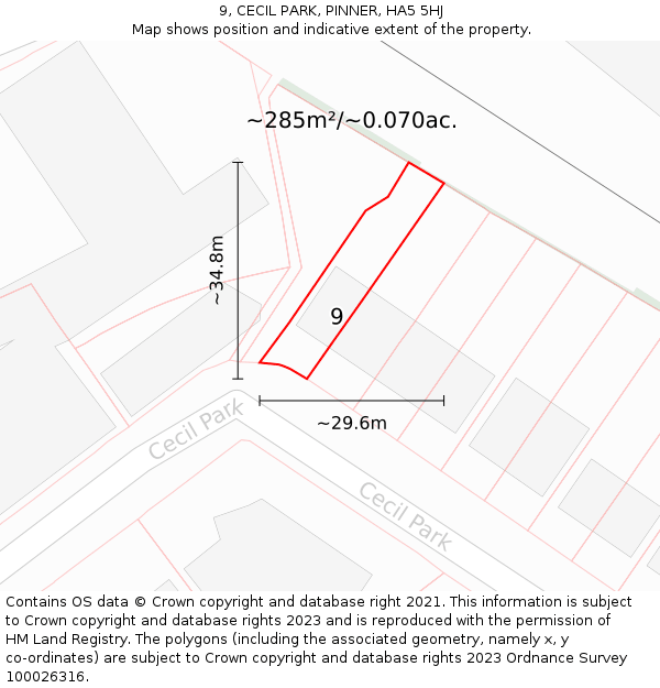 9, CECIL PARK, PINNER, HA5 5HJ: Plot and title map