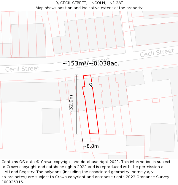 9, CECIL STREET, LINCOLN, LN1 3AT: Plot and title map