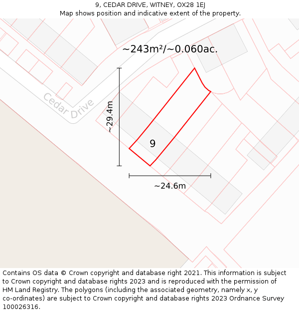 9, CEDAR DRIVE, WITNEY, OX28 1EJ: Plot and title map