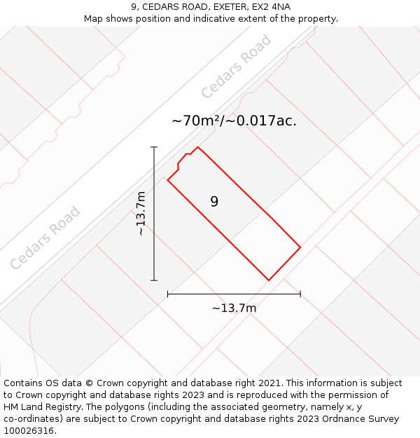 9, CEDARS ROAD, EXETER, EX2 4NA: Plot and title map