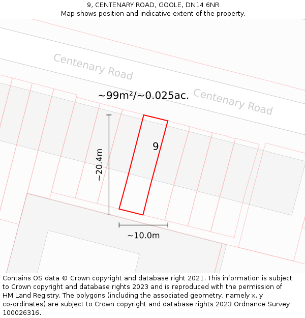 9, CENTENARY ROAD, GOOLE, DN14 6NR: Plot and title map