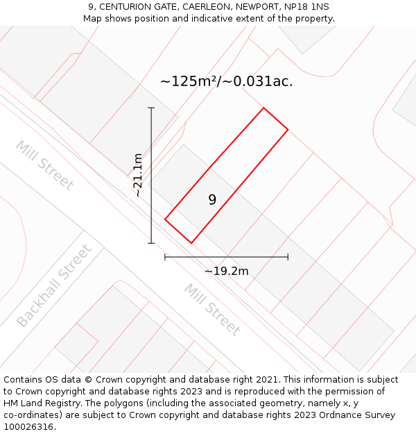 9, CENTURION GATE, CAERLEON, NEWPORT, NP18 1NS: Plot and title map