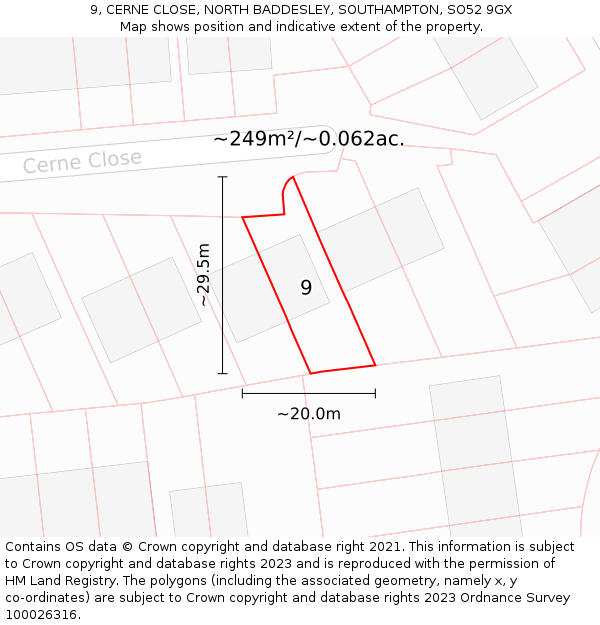 9, CERNE CLOSE, NORTH BADDESLEY, SOUTHAMPTON, SO52 9GX: Plot and title map