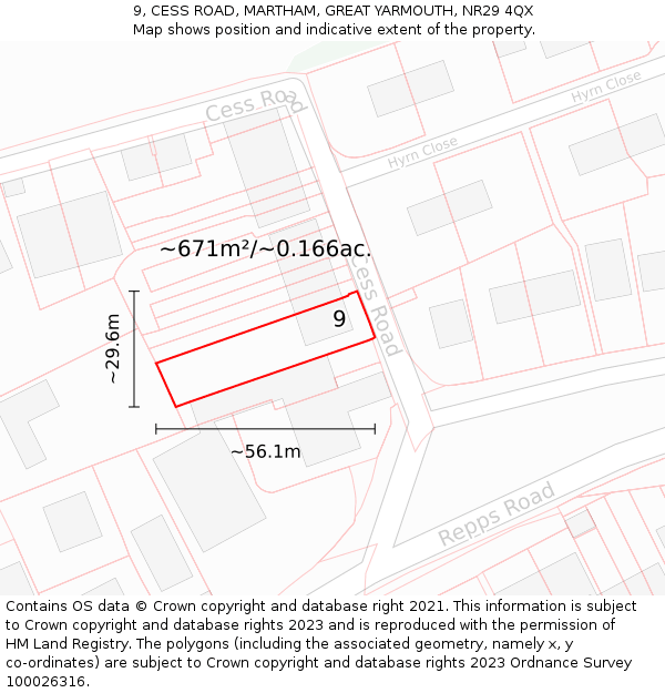 9, CESS ROAD, MARTHAM, GREAT YARMOUTH, NR29 4QX: Plot and title map