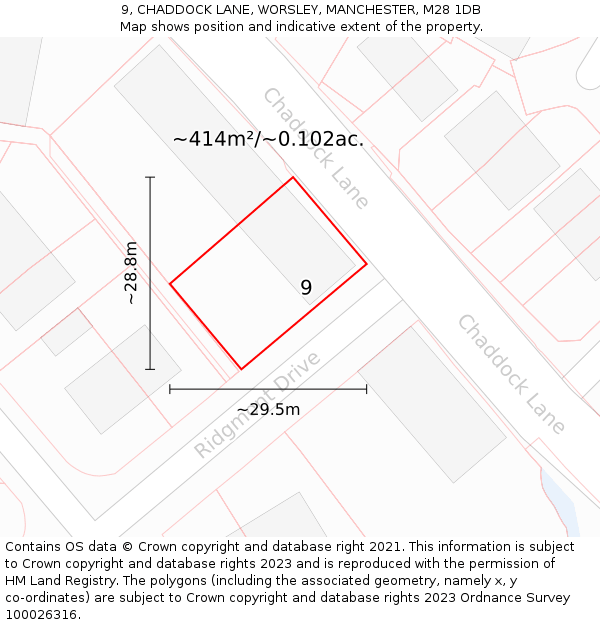 9, CHADDOCK LANE, WORSLEY, MANCHESTER, M28 1DB: Plot and title map
