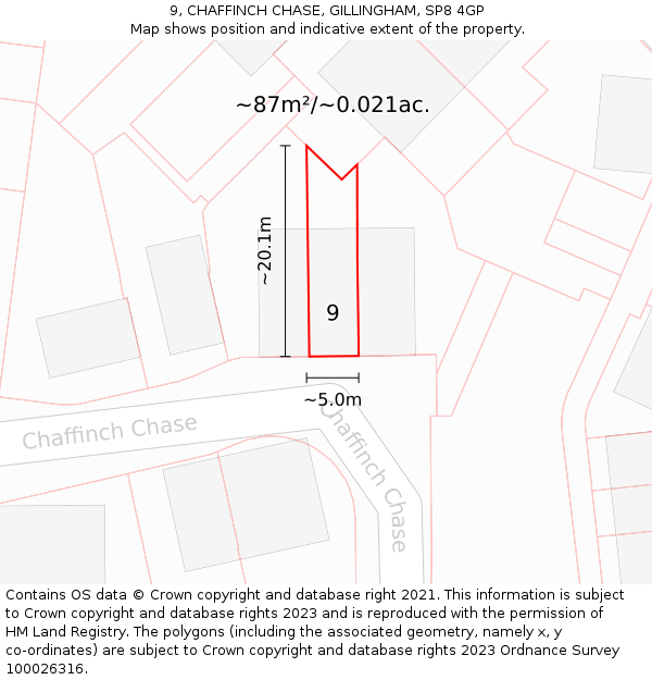 9, CHAFFINCH CHASE, GILLINGHAM, SP8 4GP: Plot and title map