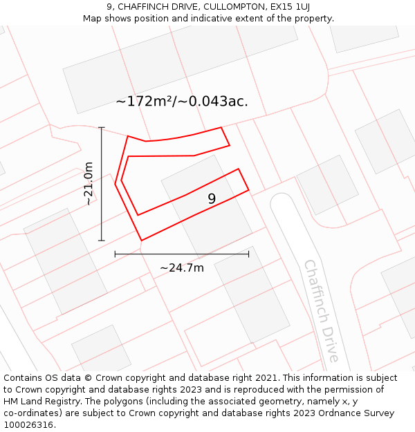 9, CHAFFINCH DRIVE, CULLOMPTON, EX15 1UJ: Plot and title map