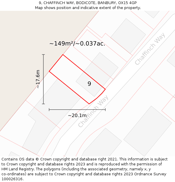 9, CHAFFINCH WAY, BODICOTE, BANBURY, OX15 4GP: Plot and title map