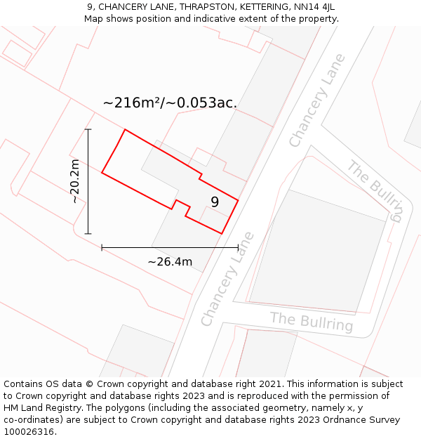 9, CHANCERY LANE, THRAPSTON, KETTERING, NN14 4JL: Plot and title map