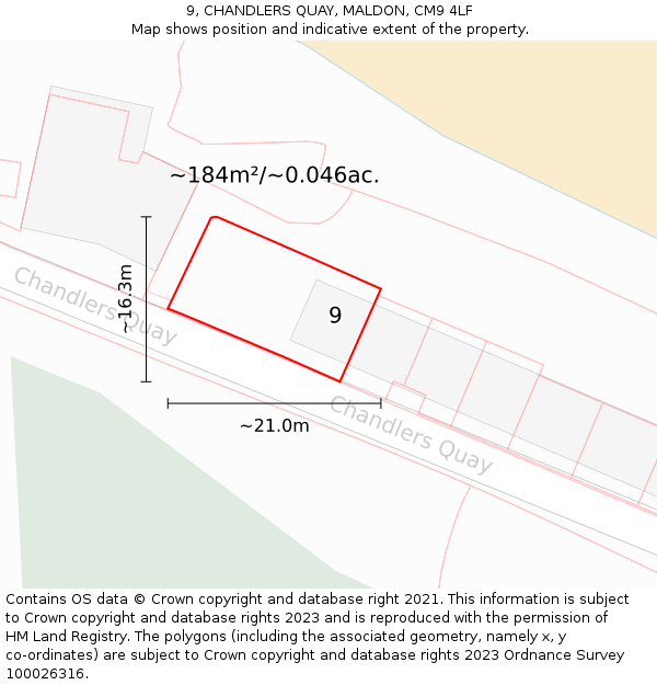 9, CHANDLERS QUAY, MALDON, CM9 4LF: Plot and title map