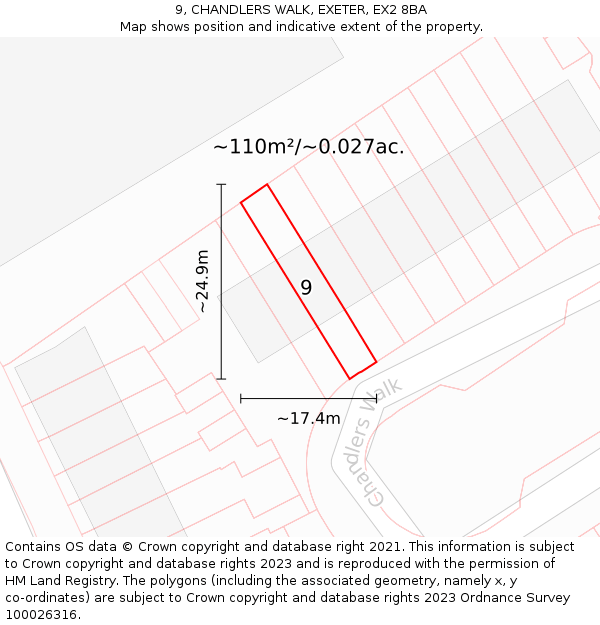 9, CHANDLERS WALK, EXETER, EX2 8BA: Plot and title map
