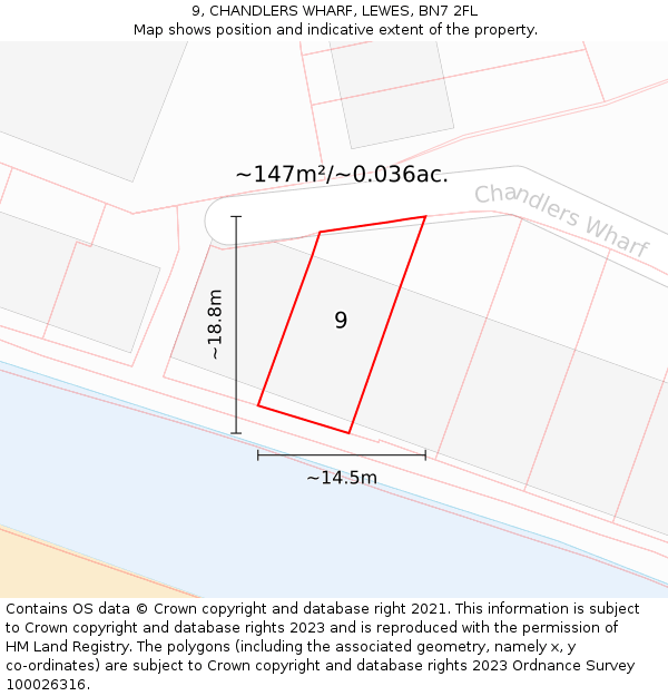9, CHANDLERS WHARF, LEWES, BN7 2FL: Plot and title map